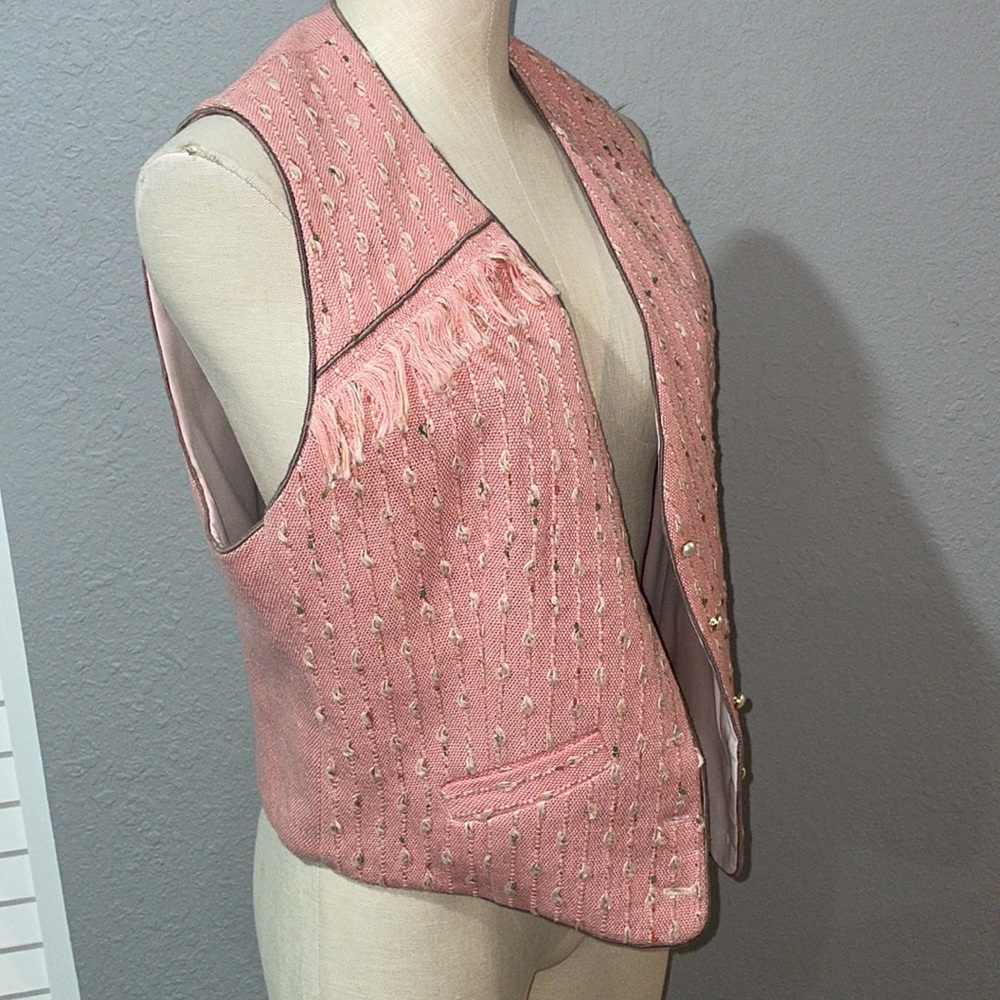 Vintage Women's Pink Tweed Suiting Vest Waistcoat size M/no size tag Cotton - Picture 5 of 8
